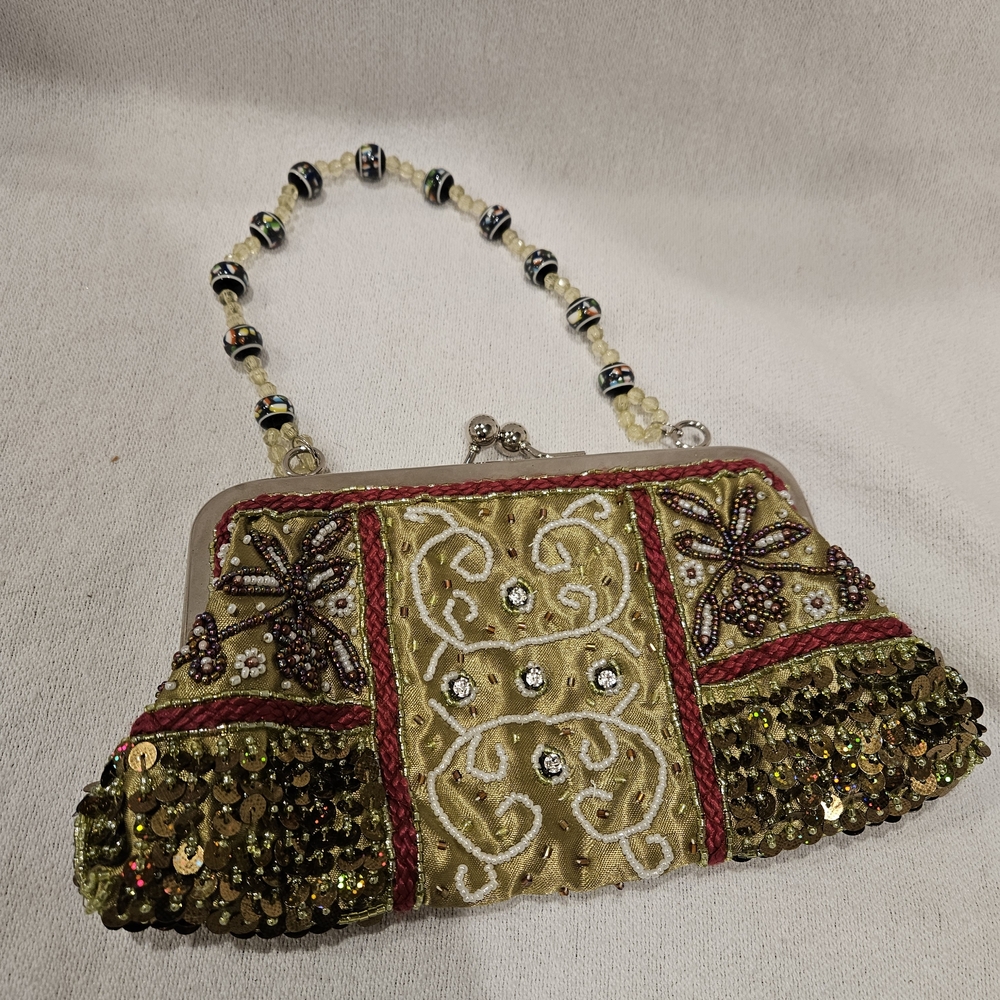 Elegant Olive Beaded Evening Clutch